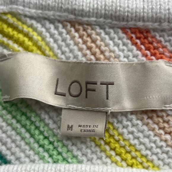Loft Women's Size‎ Medium Button Front Sweater Tank Cotton Rainbow Stripe - Picture 3 of 7